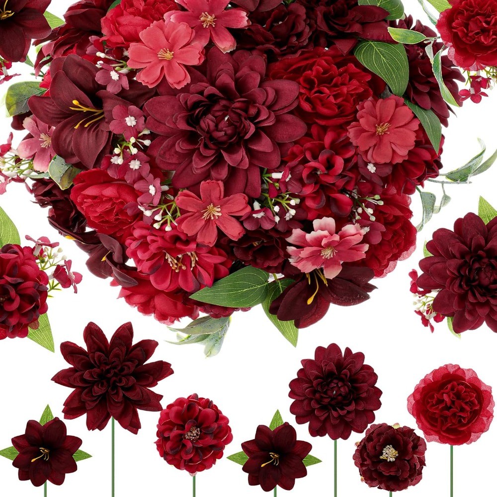 Florist Supply Bulk - Ensemble de 32 fleurs artificielles rouges